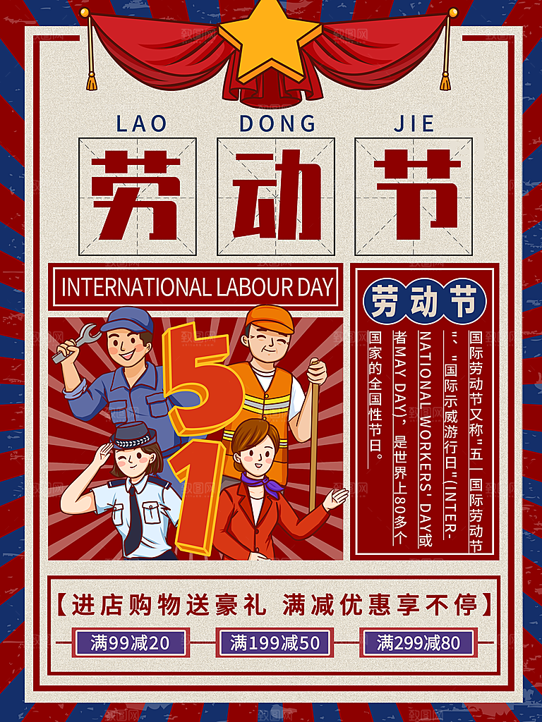 五一劳动节节日简约大气海报