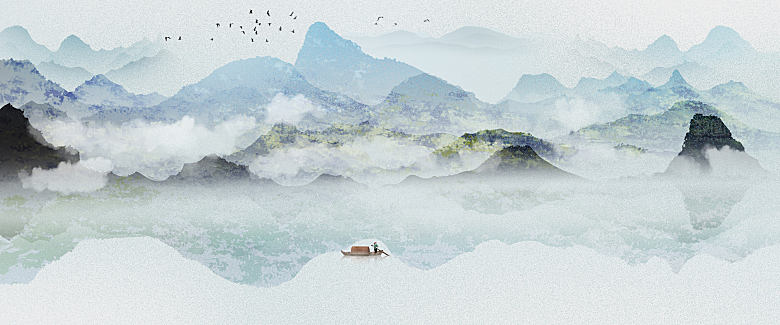 新中式渐变鎏金水墨山水装饰画