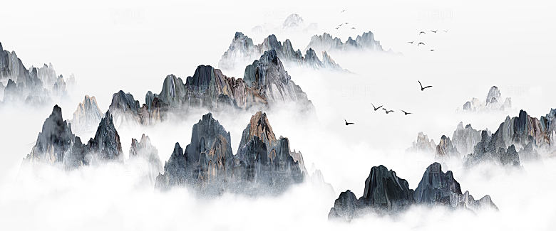 新中式渐变鎏金水墨山水装饰画