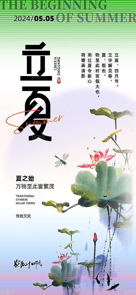 中国传统节气立夏手机海报