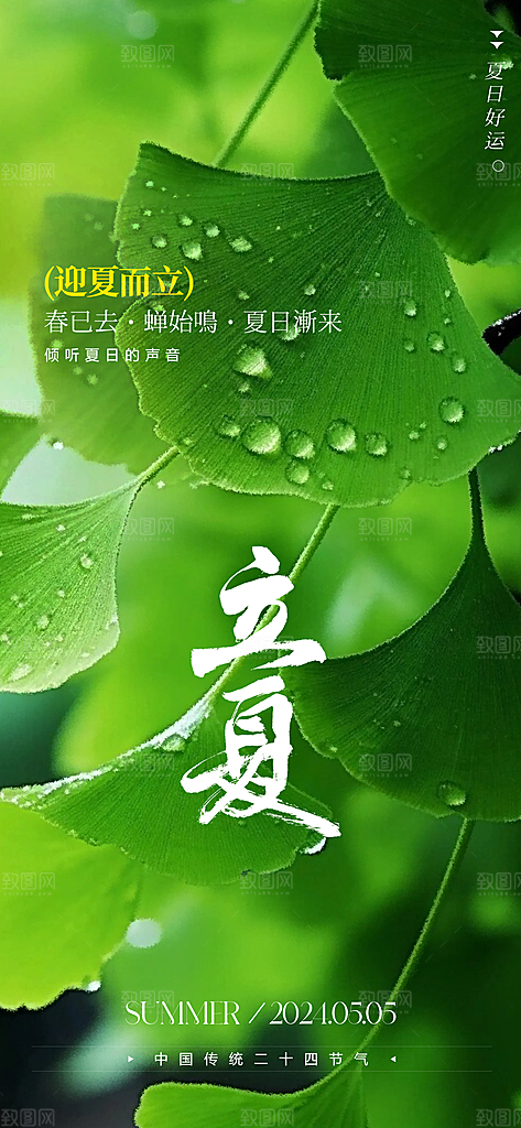 中国传统24节气立夏手机海报