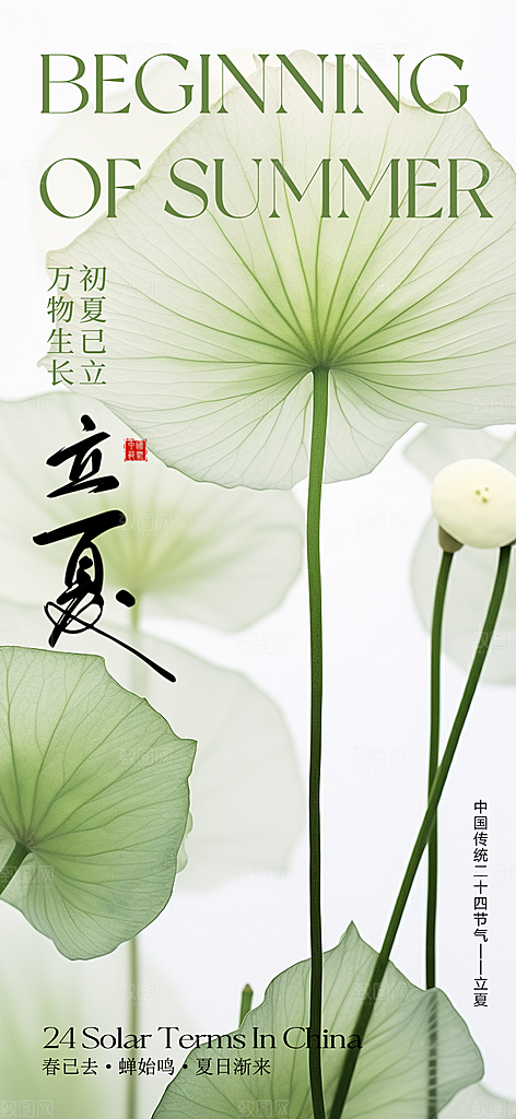 中国传统24节气立夏手机海报