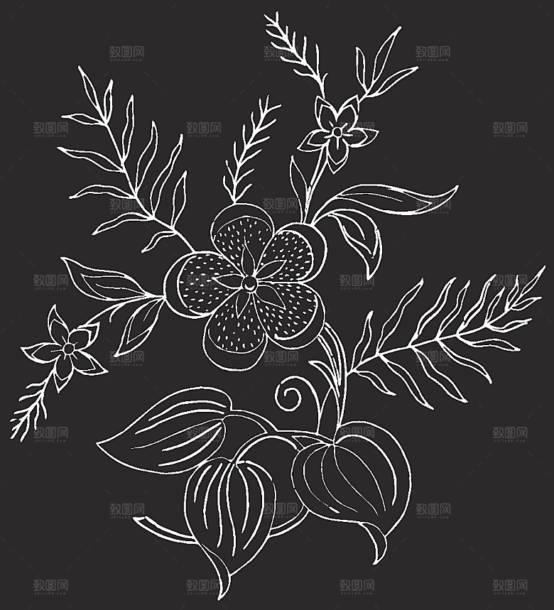 鲜花矢量手绘花朵线条花卉素材