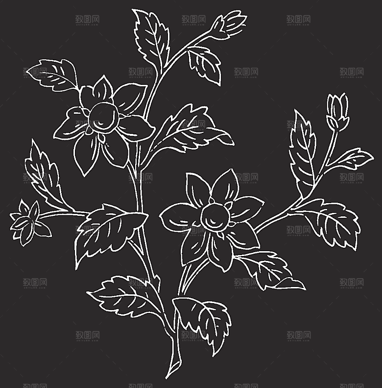 鲜花矢量手绘花朵线条花卉素材