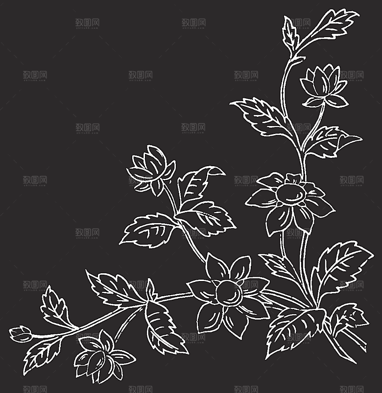 鲜花矢量手绘花朵线条花卉素材