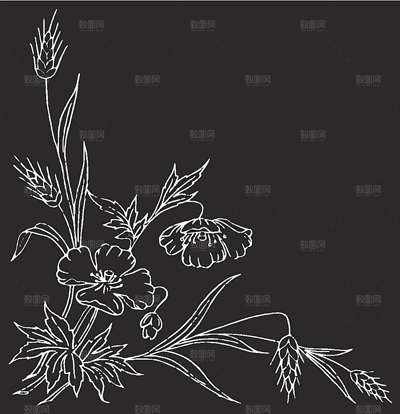 鲜花矢量手绘花朵线条花卉素材
