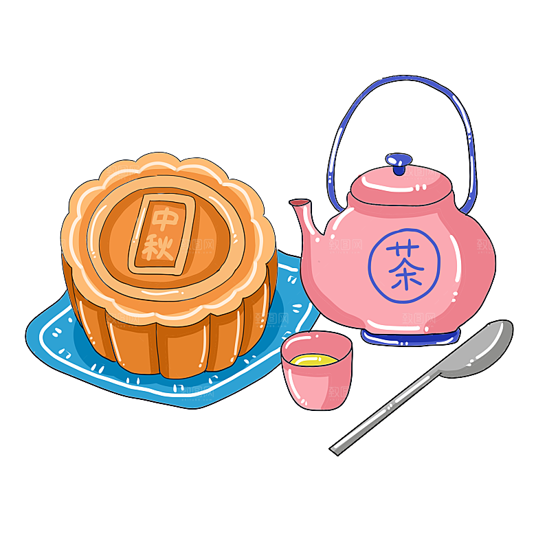 国潮风中秋节手绘装饰元素