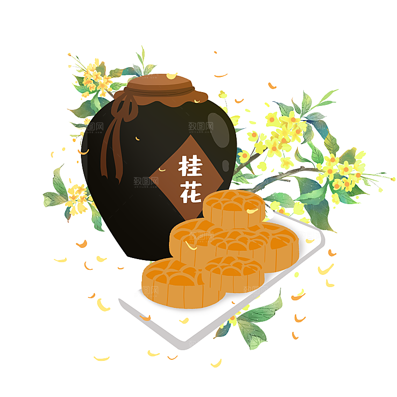 国潮风中秋节手绘装饰元素