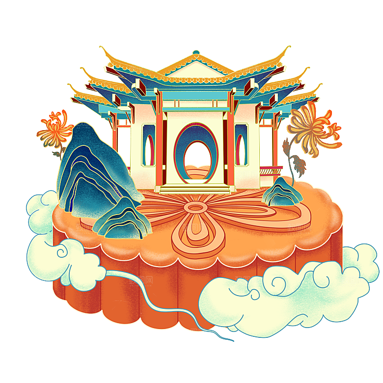 国潮风中秋节手绘装饰元素