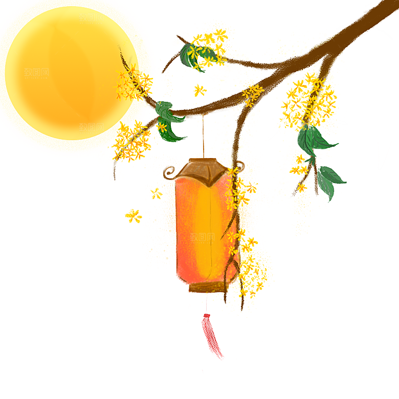国潮风中秋节手绘装饰元素