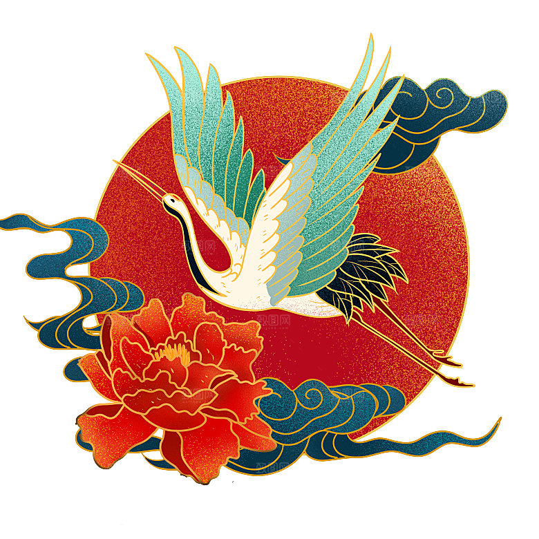 国潮风中秋节手绘装饰元素