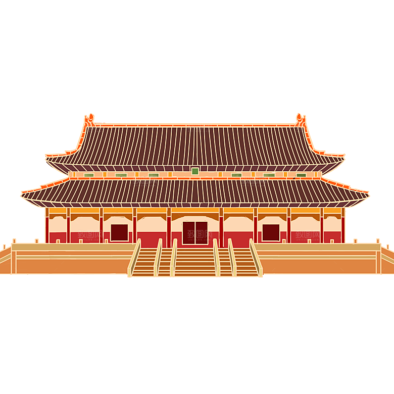 国潮风古建筑手绘装饰元素