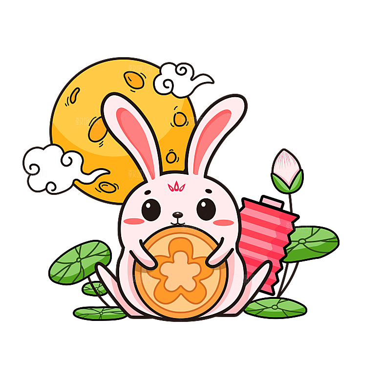 国潮风中秋节手绘装饰元素