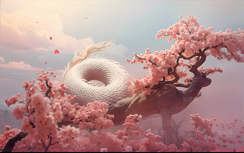 古风樱花粉巨龙孕妇照汉服写真