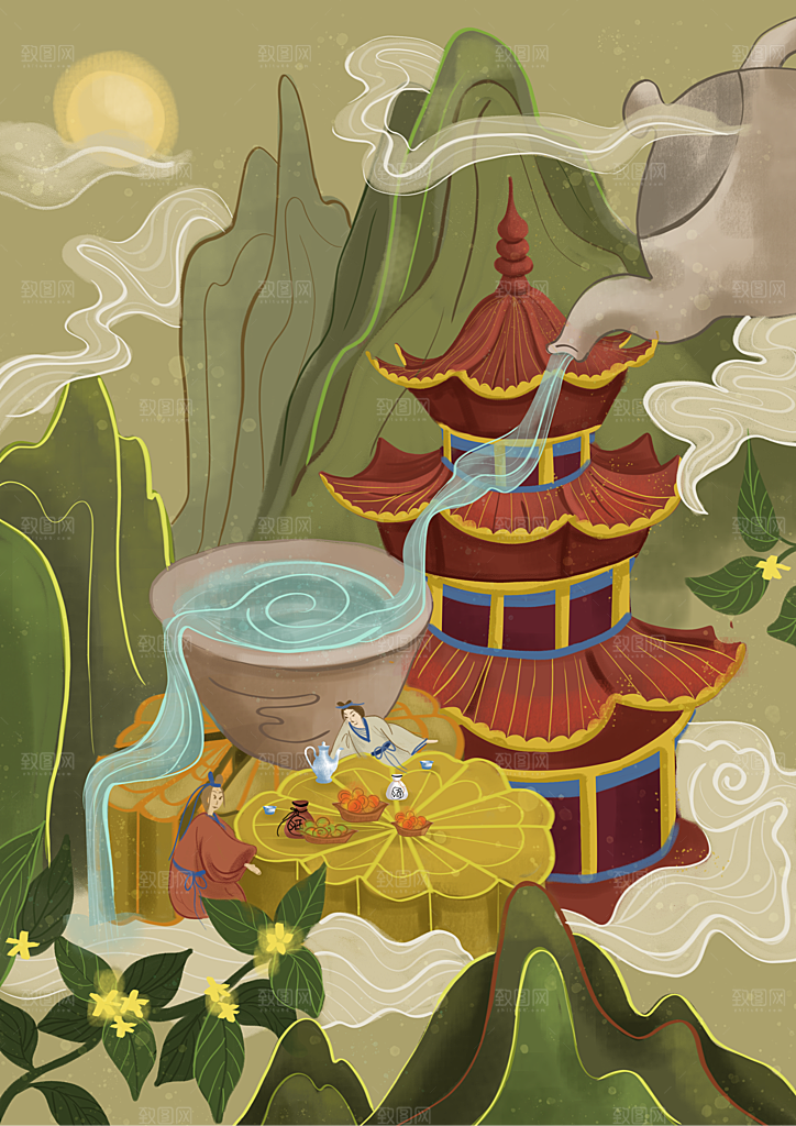 国潮风插画手绘中秋节海报