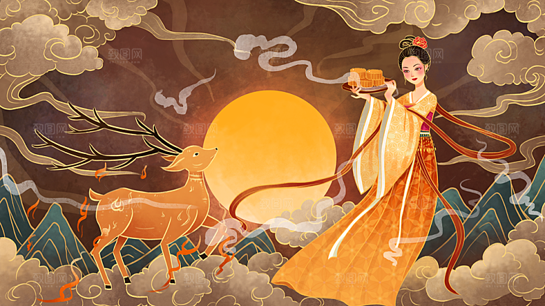 国潮风插画手绘中秋节海报