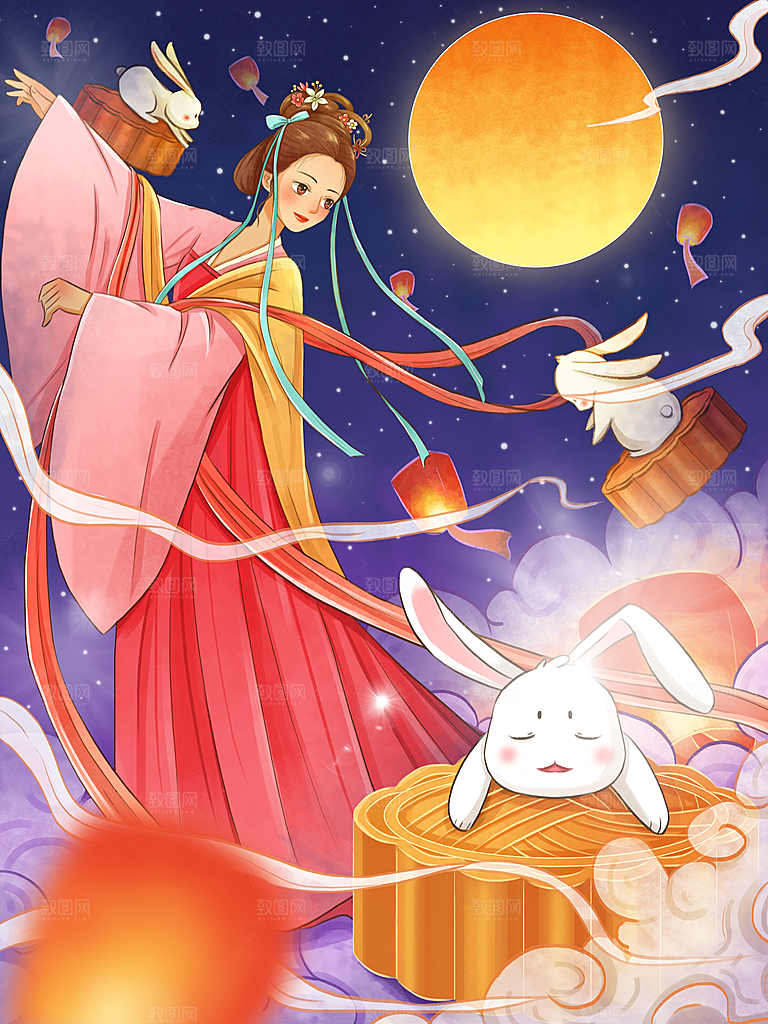 国潮风插画手绘中秋节海报