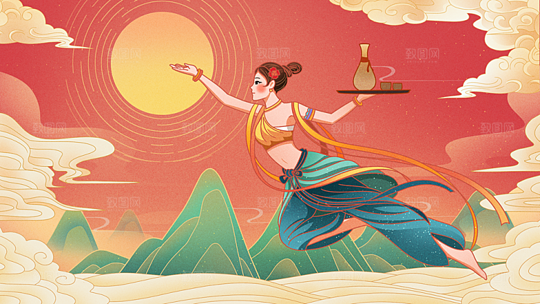 国潮风插画手绘中秋节海报
