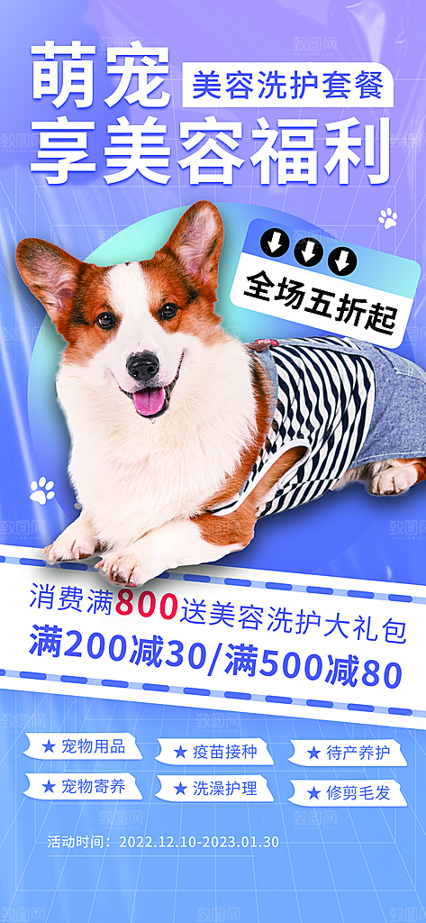 宠物美容领养服务手机海报