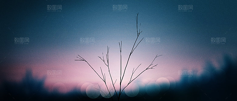 手绘风格风景晚霞插画图片