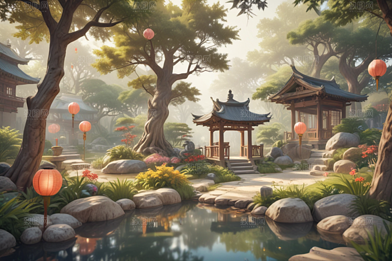 宁静祥和的中式园林景色图片