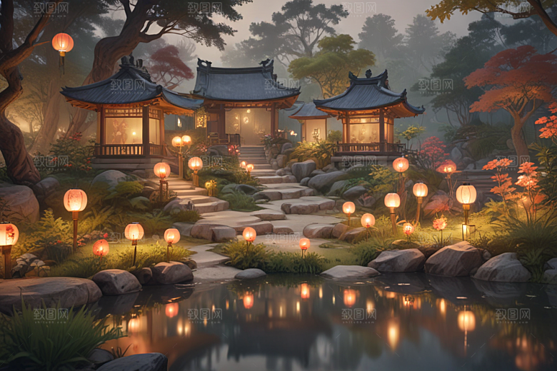 宁静祥和的中式园林景色图片