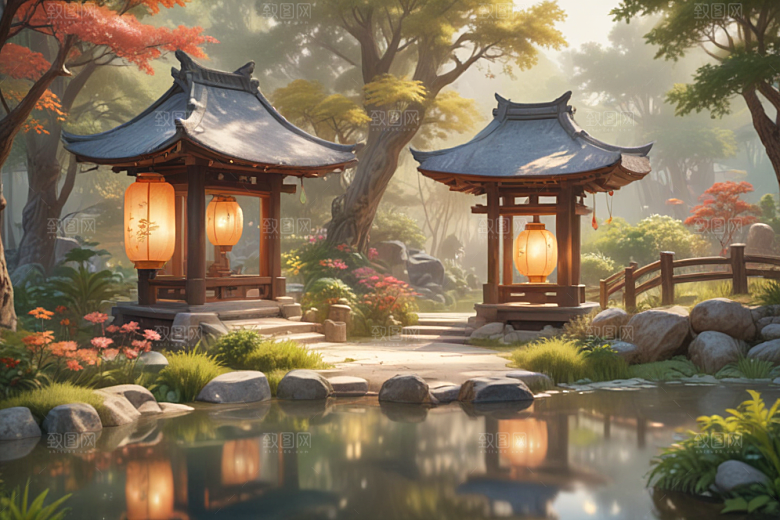 宁静祥和的中式园林景色图片