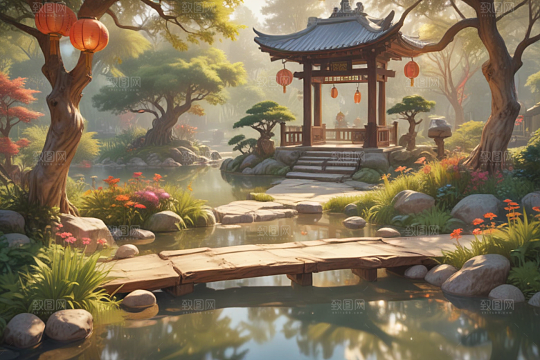 宁静祥和的中式园林景色图片