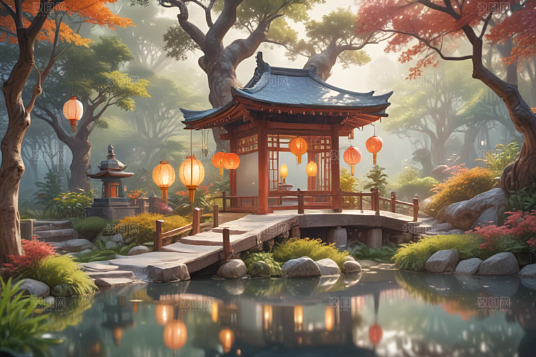 宁静祥和的中式园林景色图片