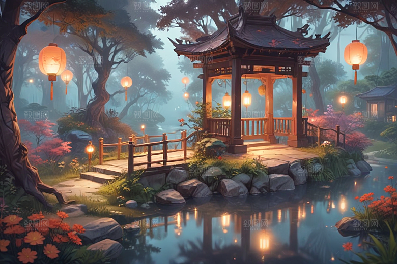 宁静祥和的中式园林景色图片