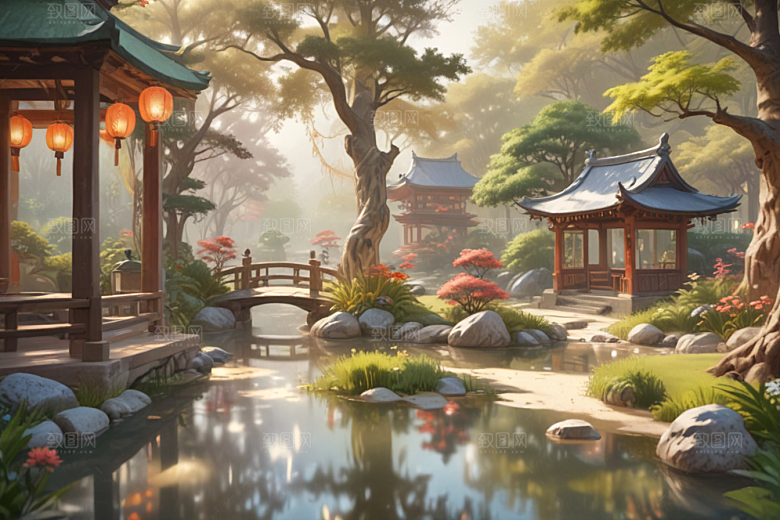 宁静祥和的中式园林景色图片