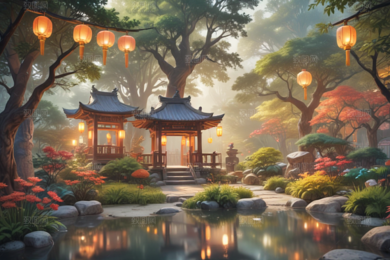 宁静祥和的中式园林景色图片