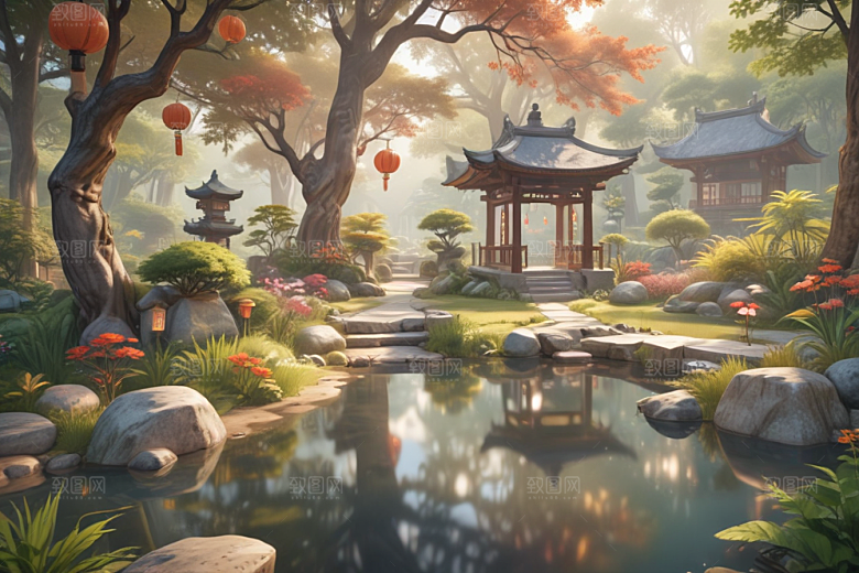 宁静祥和的中式园林景色图片