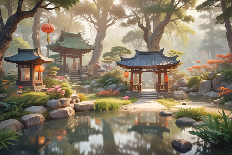 宁静祥和的中式园林景色图片
