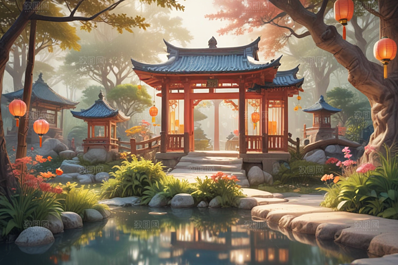 宁静祥和的中式园林景色图片