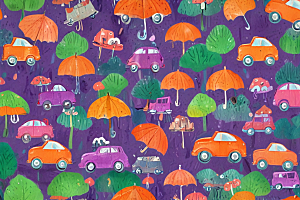 画中雨伞和汽车在下雨天的互动图片