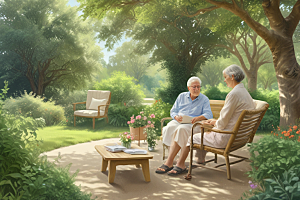两位老妇人在阳光下阅读图片