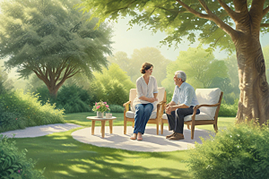 两位老妇人在阳光下阅读图片