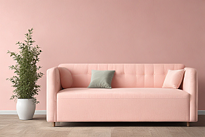 粉色沙发 绿植 装饰 温馨 家居氛围 柔