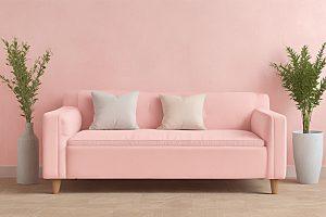 粉色沙发 绿植 装饰 温馨 家居氛围 柔