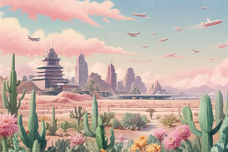 未来科幻城市风光插画图片