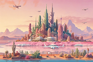 未来科幻城市风光插画图片