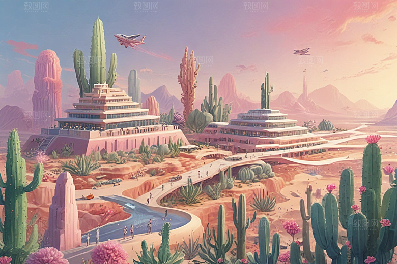 未来科幻城市风光插画图片
