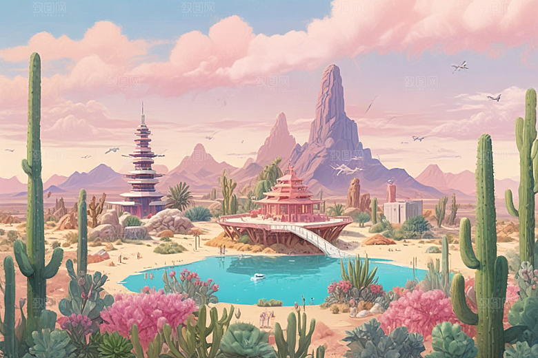 未来科幻城市风光插画图片