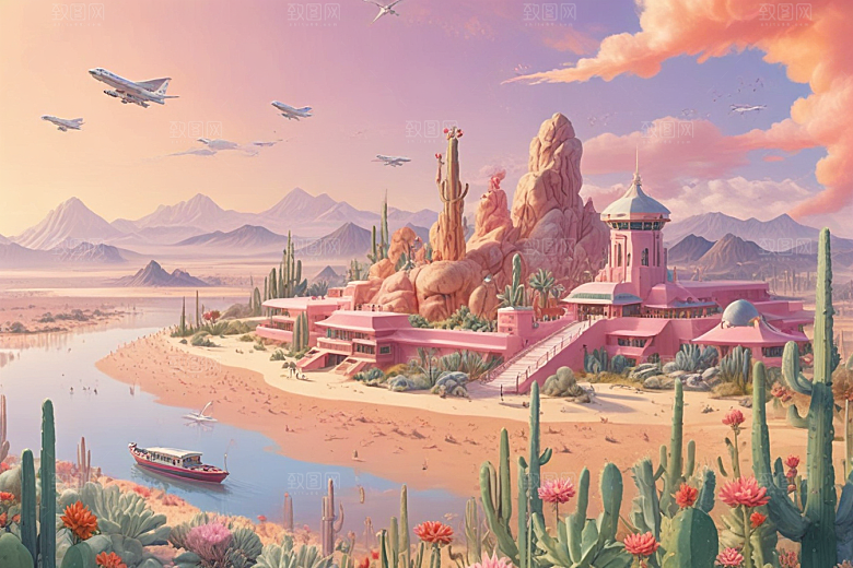 未来科幻城市风光插画图片