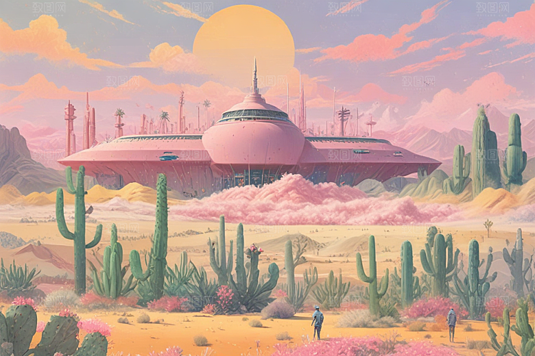 未来科幻城市风光插画图片