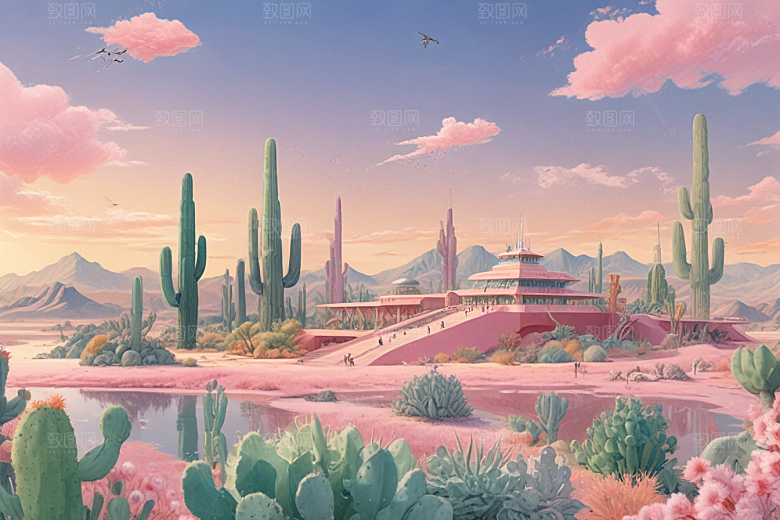 未来科幻城市风光插画图片