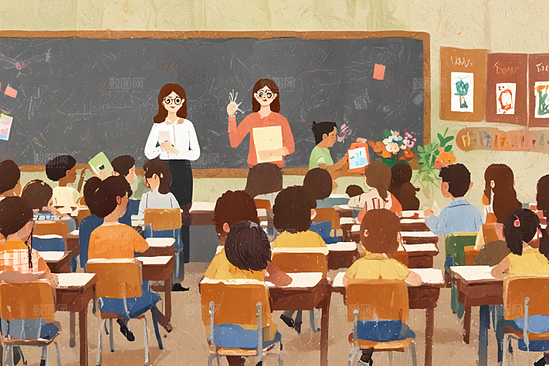 图中描绘了一幅小学课堂认真学习的场景