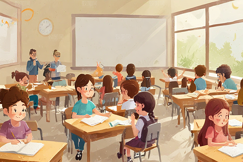 图中描绘了一幅小学课堂认真学习的场景