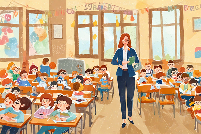 图中描绘了一幅小学课堂认真学习的场景